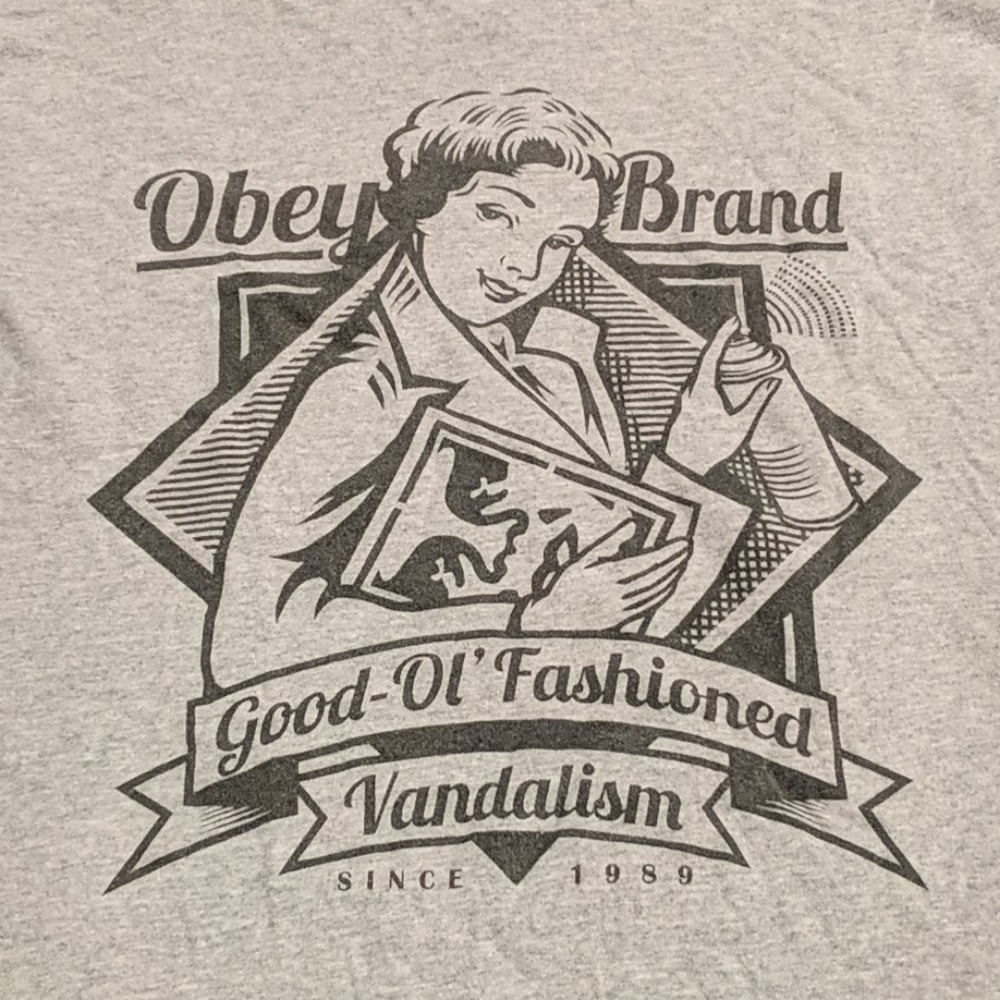 Grey obey graffiti artist graphic t-shirt